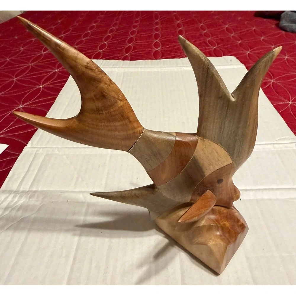 Vintage Hand Carved Mixed Wood Tropical Fish Sculpture Angel Fish Figurine 8in